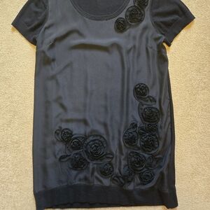 DKNYC Black Short Sleeve Dress with Floral Accents